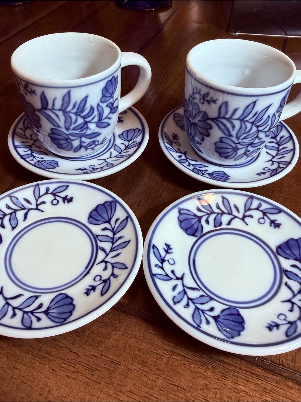 Blue Floral Porcelain Espresso Cup and Saucer Set